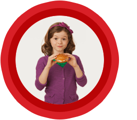 Child holding an Arby's sandwich